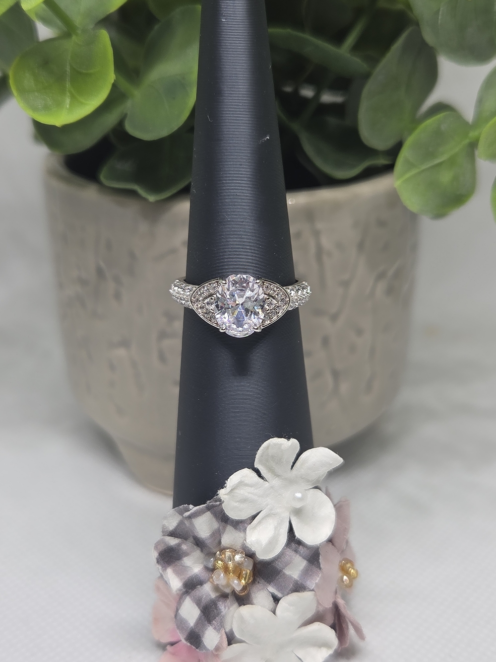 BP Classic Silver-Tone White CZ Engagement-Style Ring